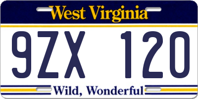 WV license plate 9ZX120