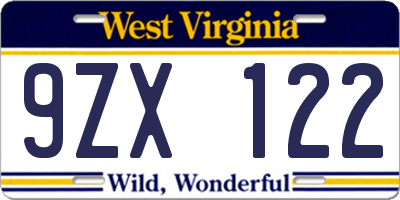 WV license plate 9ZX122