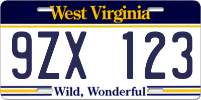 WV license plate 9ZX123