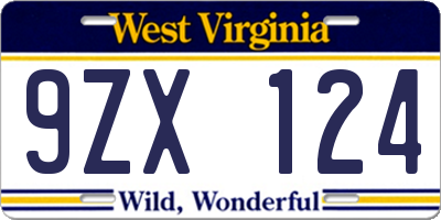 WV license plate 9ZX124