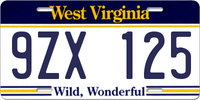 WV license plate 9ZX125