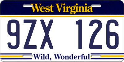 WV license plate 9ZX126