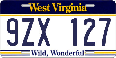WV license plate 9ZX127