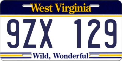 WV license plate 9ZX129