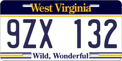 WV license plate 9ZX132