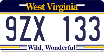 WV license plate 9ZX133
