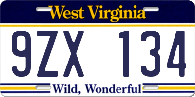 WV license plate 9ZX134