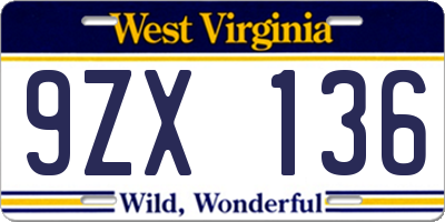 WV license plate 9ZX136