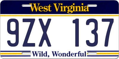 WV license plate 9ZX137