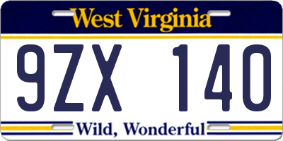 WV license plate 9ZX140