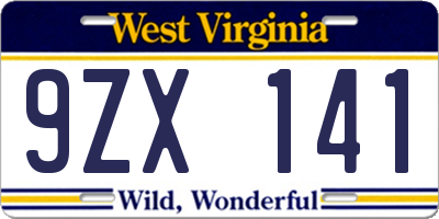 WV license plate 9ZX141