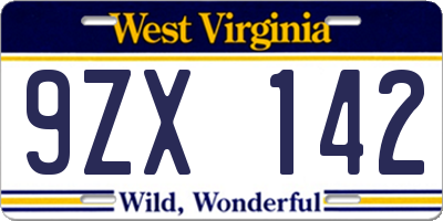 WV license plate 9ZX142