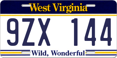WV license plate 9ZX144