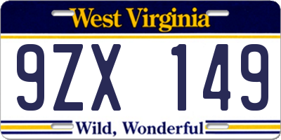 WV license plate 9ZX149