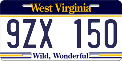WV license plate 9ZX150
