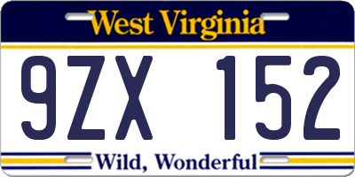 WV license plate 9ZX152