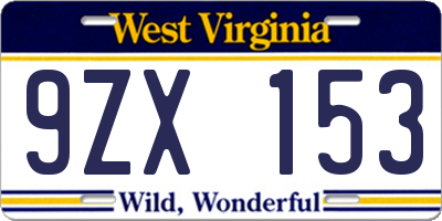 WV license plate 9ZX153