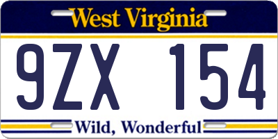 WV license plate 9ZX154