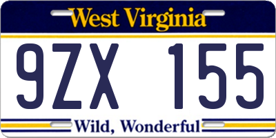 WV license plate 9ZX155