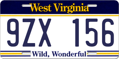 WV license plate 9ZX156