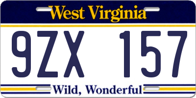 WV license plate 9ZX157