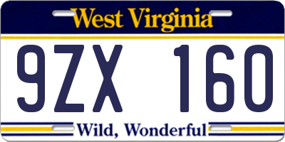 WV license plate 9ZX160