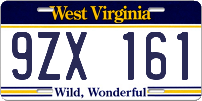 WV license plate 9ZX161