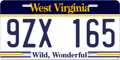 WV license plate 9ZX165