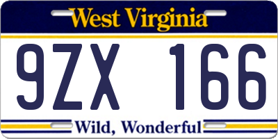 WV license plate 9ZX166