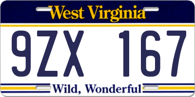 WV license plate 9ZX167