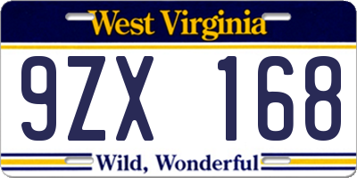 WV license plate 9ZX168