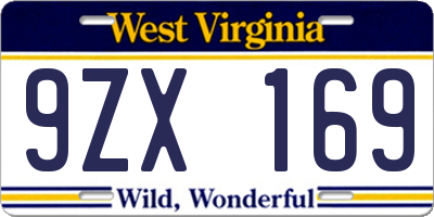 WV license plate 9ZX169