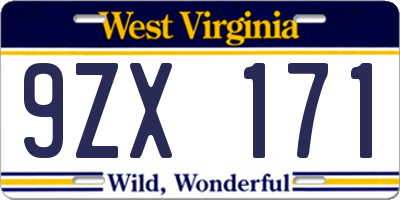 WV license plate 9ZX171