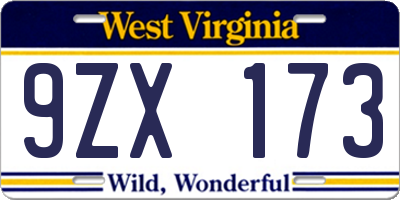 WV license plate 9ZX173