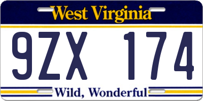 WV license plate 9ZX174