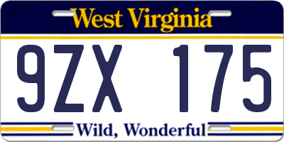 WV license plate 9ZX175