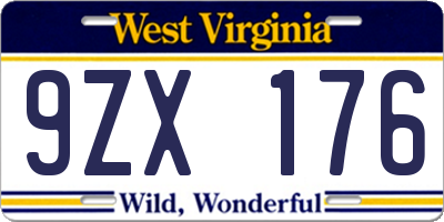 WV license plate 9ZX176