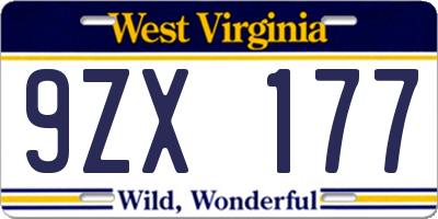 WV license plate 9ZX177