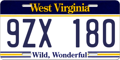 WV license plate 9ZX180