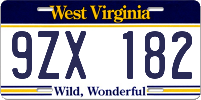 WV license plate 9ZX182