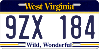 WV license plate 9ZX184