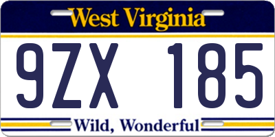 WV license plate 9ZX185