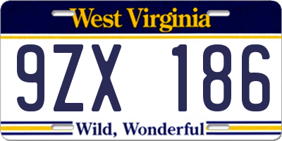 WV license plate 9ZX186