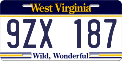 WV license plate 9ZX187