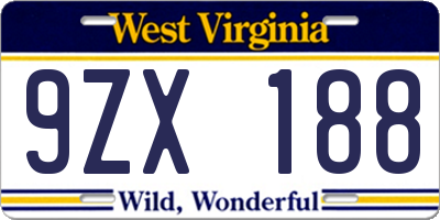 WV license plate 9ZX188