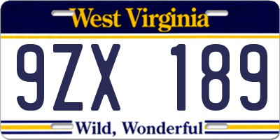 WV license plate 9ZX189