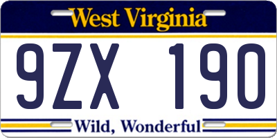 WV license plate 9ZX190