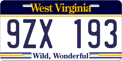 WV license plate 9ZX193