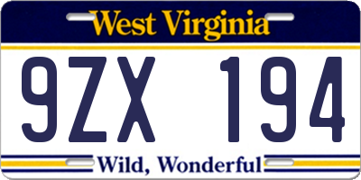 WV license plate 9ZX194