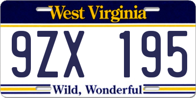 WV license plate 9ZX195